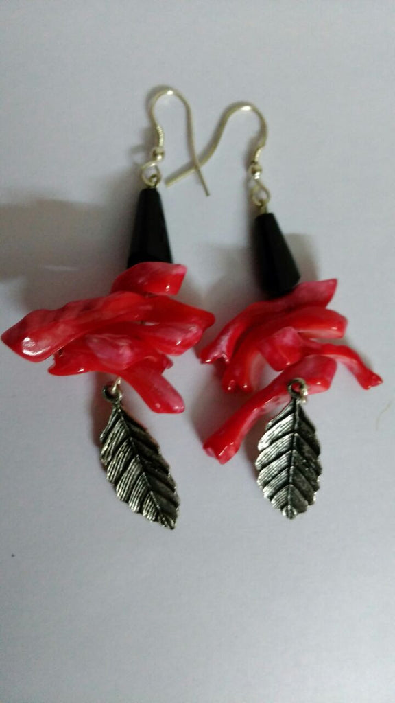 Red Black Acrylic Bead & German Silver Combo Earrings