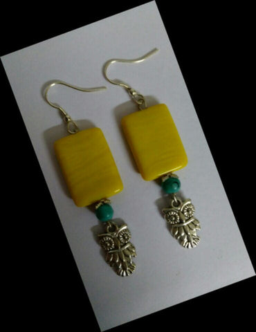 Yellow Acrylic Bead & German Silver Combo Earrings