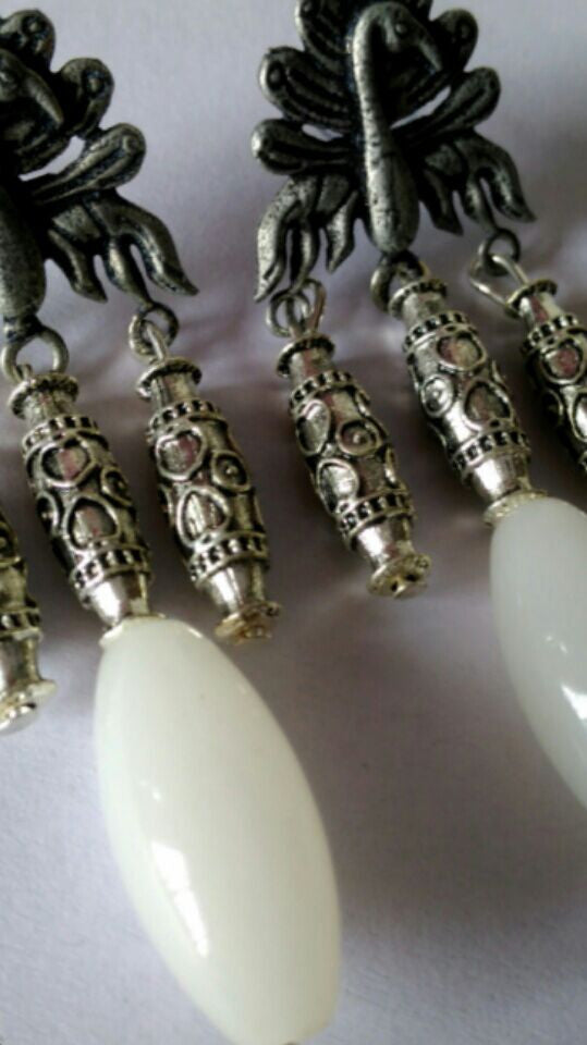 White Acrylic Bead & German Silver Combo Earrings