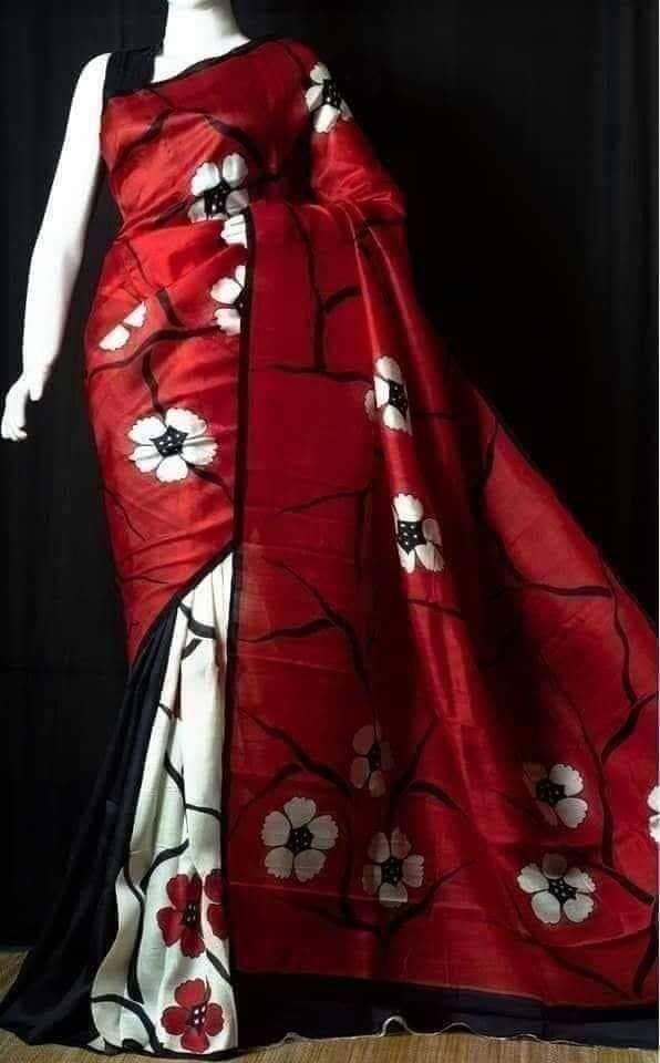 Red Hand Painted Pure Silk Mark Certified Bishnupuri Silk Sarees