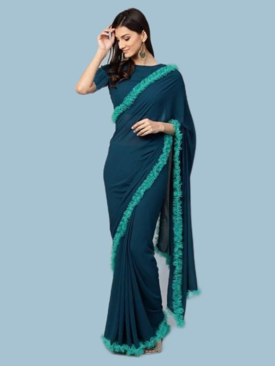 Dark Sea Green Georgette sarees - Dailybuyys