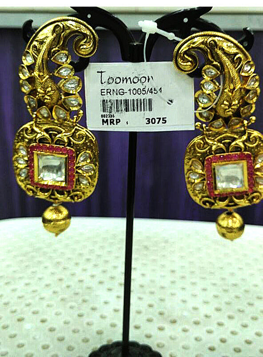 Golden white red stone  Earrings - Dailybuyys