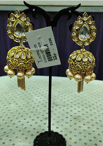 Golden white stone3 Earrings