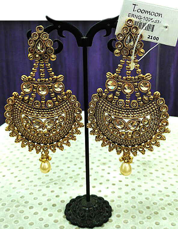 Golden designed white stone Earrings