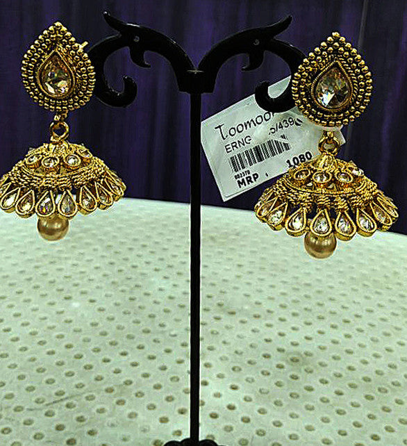 Golden white stone pearl4 Earrings