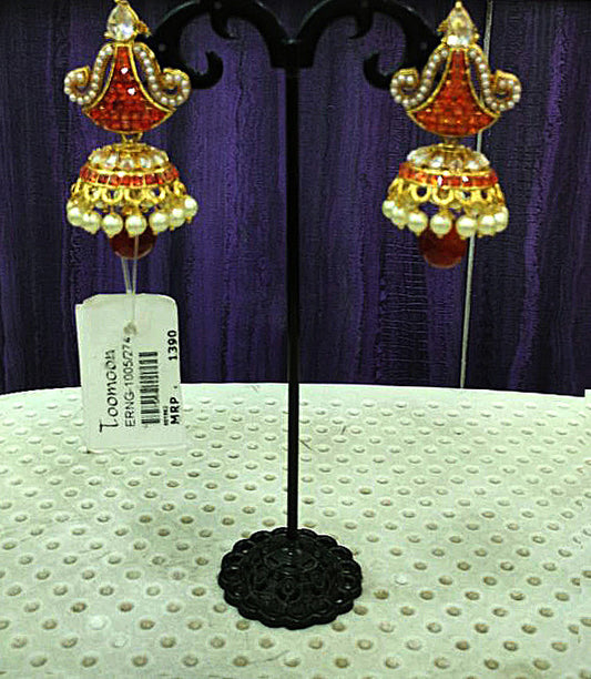 Golden red white stone pearl Earrings - Dailybuyys