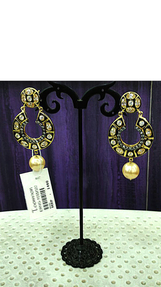 Golden black white stone3 pearl Earrings - Dailybuyys