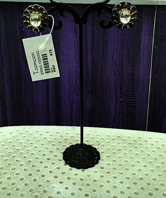 Golden blue white stone pearl Earrings - Dailybuyys