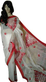 White & Red Design Bangladeshi Pure Cotton Kathiawari Sarees