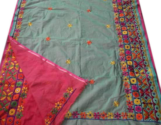 Grey & Pink Design Bangladeshi Pure Cotton Kathiawari Sarees