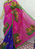 Pink & Blue Handloom Chanderi Silk Sarees