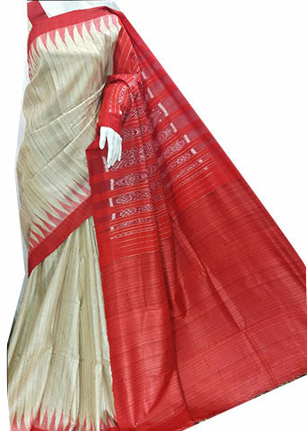 Off White Red Ghicha Sambalpuri Ikkat Sarees