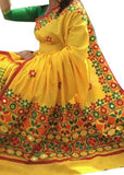 Yellow Bangladeshi Pure Cotton Kathiawari Sarees