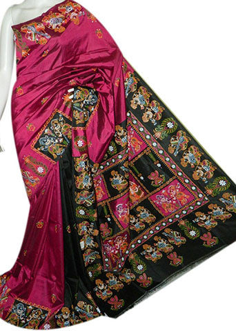 Rani Pink & Black Color Sonamukhi Pure Bangalore Silk Sarees