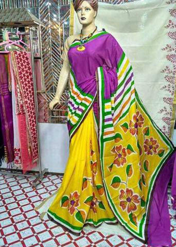 Yellow & Purple Moklin Sarees