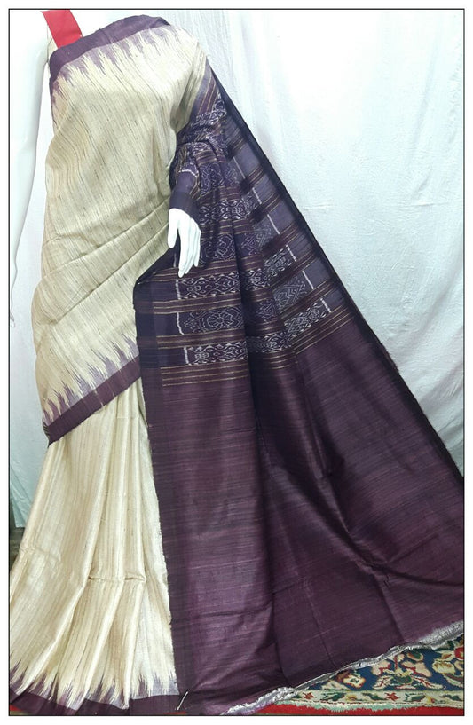 Off Whit Purple Ghicha Sambalpuri Ikkat Sarees