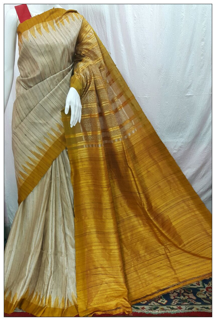 Off White Yellow Ghicha Sambalpuri Ikkat Sarees