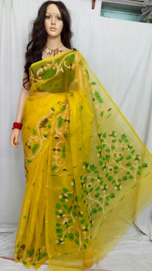 Yellow Pure Silk Mark Certified Muslin Sarees