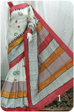 White Red & Yellow  Zari Border Pure Silk Mark Certified Tussar Silk Sarees