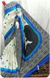 White,Blue & Black  Zari Border Pure Silk Mark Certified Tussar Silk Sarees
