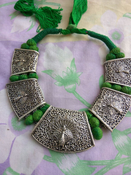 Green Heavy Peacock Oxidise Silver Jewellery
