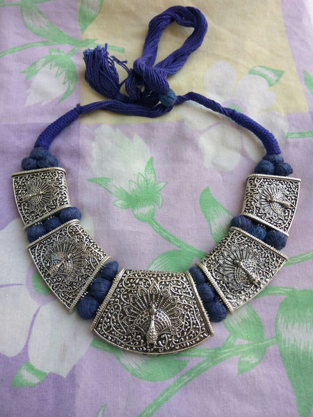 Blue Heavy Peacock Oxidise Silver Jewellery