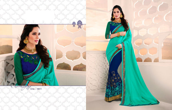 Kalista Fancy Sea Green Georgette Sarees