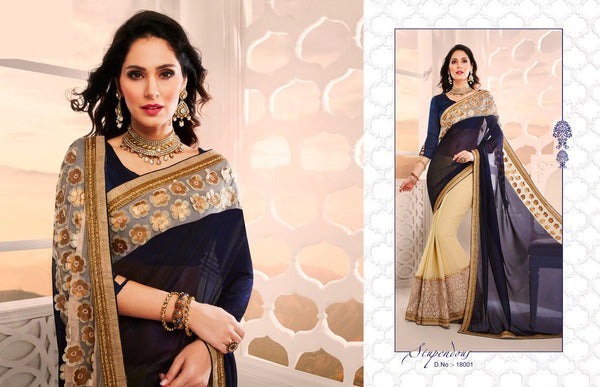 Kalista Fancy Nevy Blue & Beige Georgette Sarees