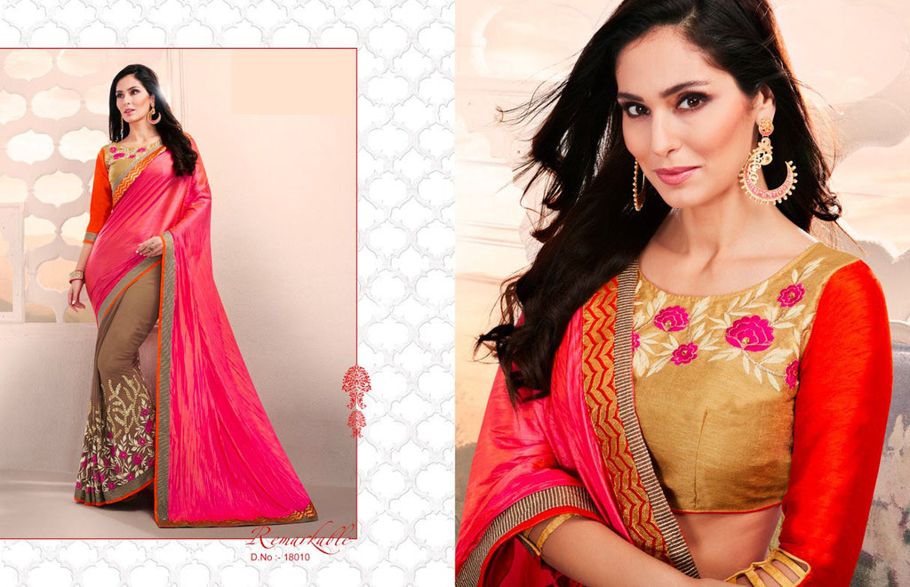 Kalista Fancy Pink & Brown Georgette Sarees