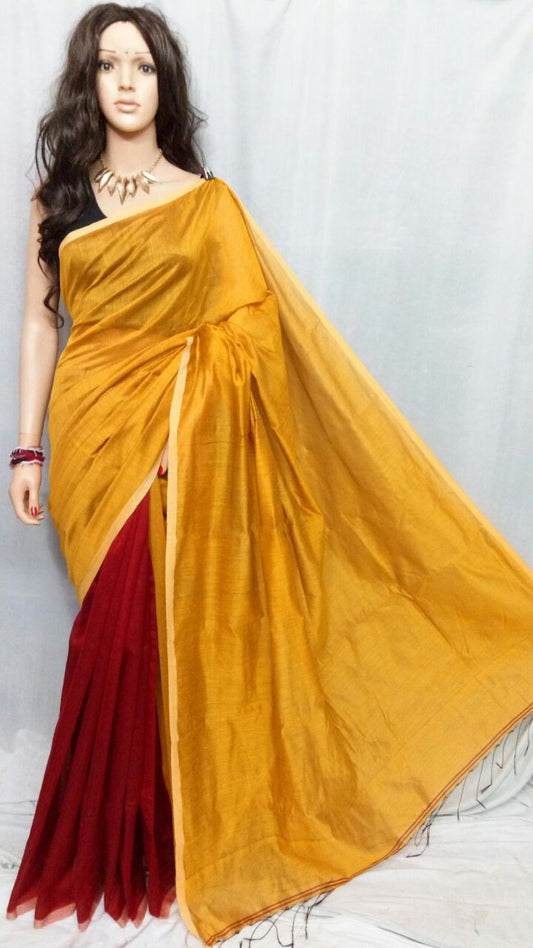 Yellow & Red Pure Cotton Silk Sarees - Dailybuyys