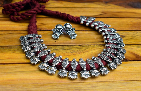 Jewellery Set : Oxidized german silver necklace with ear ...
