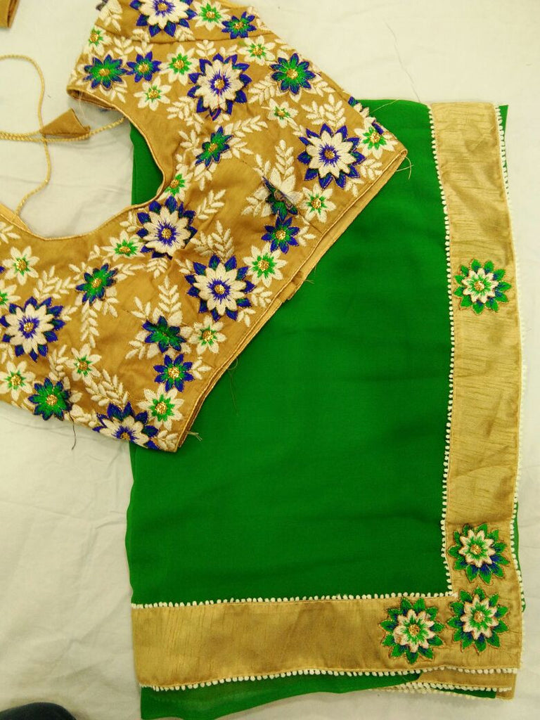 Beige & Green Designer Stitched Blouses Get Extra 10% Discount on All Prepaid Transaction