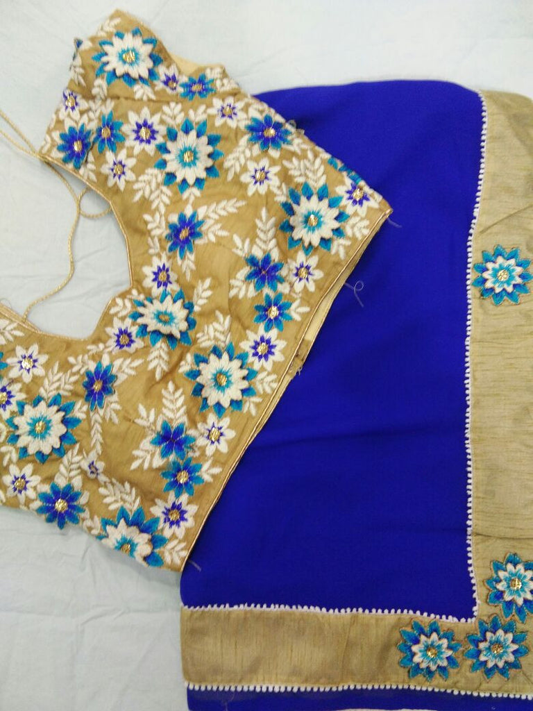 Beige & Blue Designer Stitched Blouses Get Extra 10% Discount on All Prepaid Transaction