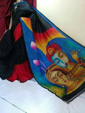 Black & Blue Hand Painted Pure Silk Mark Certified Bishnupuri Silk Sarees