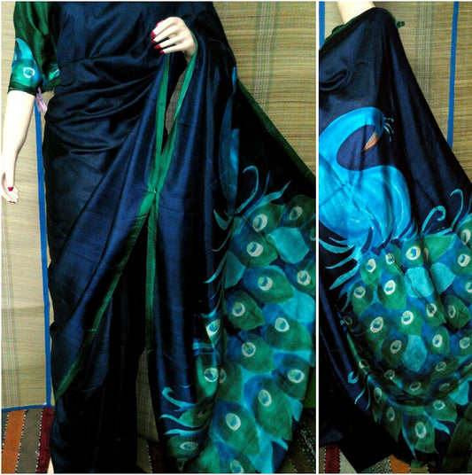 Blue Pure Silk Mark Certified Murshidabad Silk Sarees