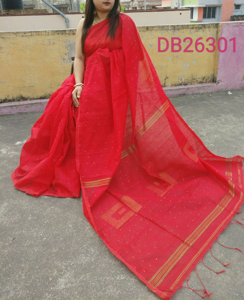 Red Pure Cotton Handloom Sarees