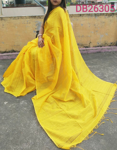 Yellow Pure Cotton Handloom Sarees