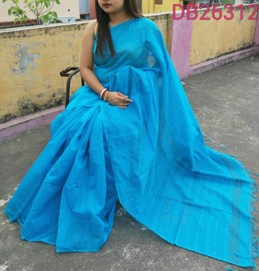 Blue Pure Cotton Handloom Sarees