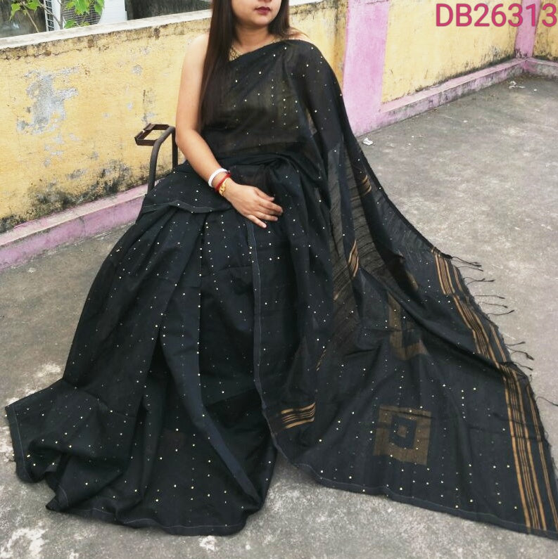 Black Pure Cotton Handloom Sarees