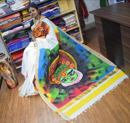 White Kerala Pure Cotton Sarees