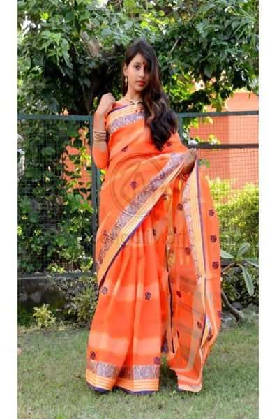 Orange Dhanekhali Tant Sarees