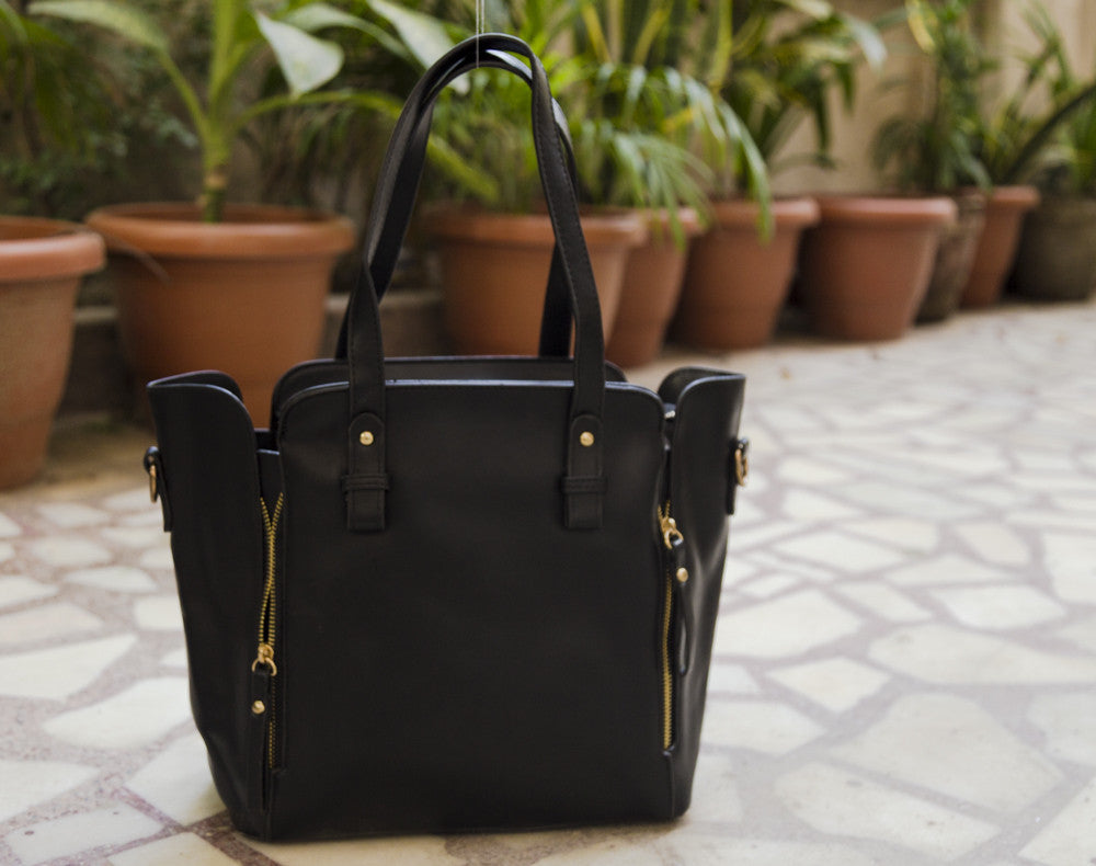 Black Metallic Crock Handheld Hand Bags