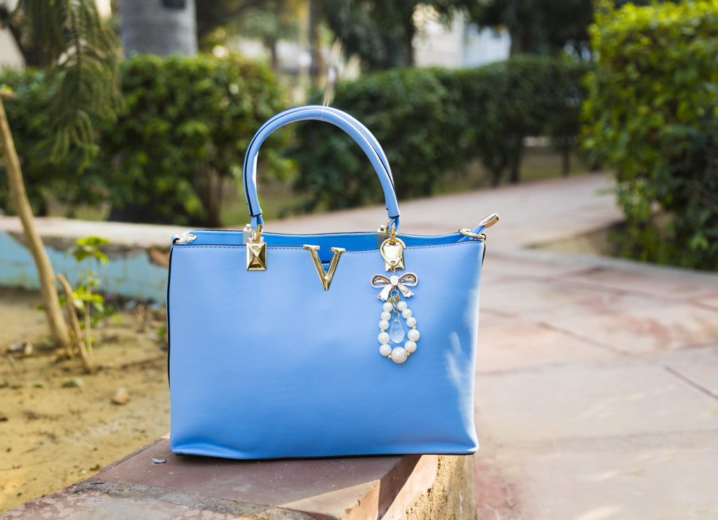 Blue Medium V Shaped Hand Bags