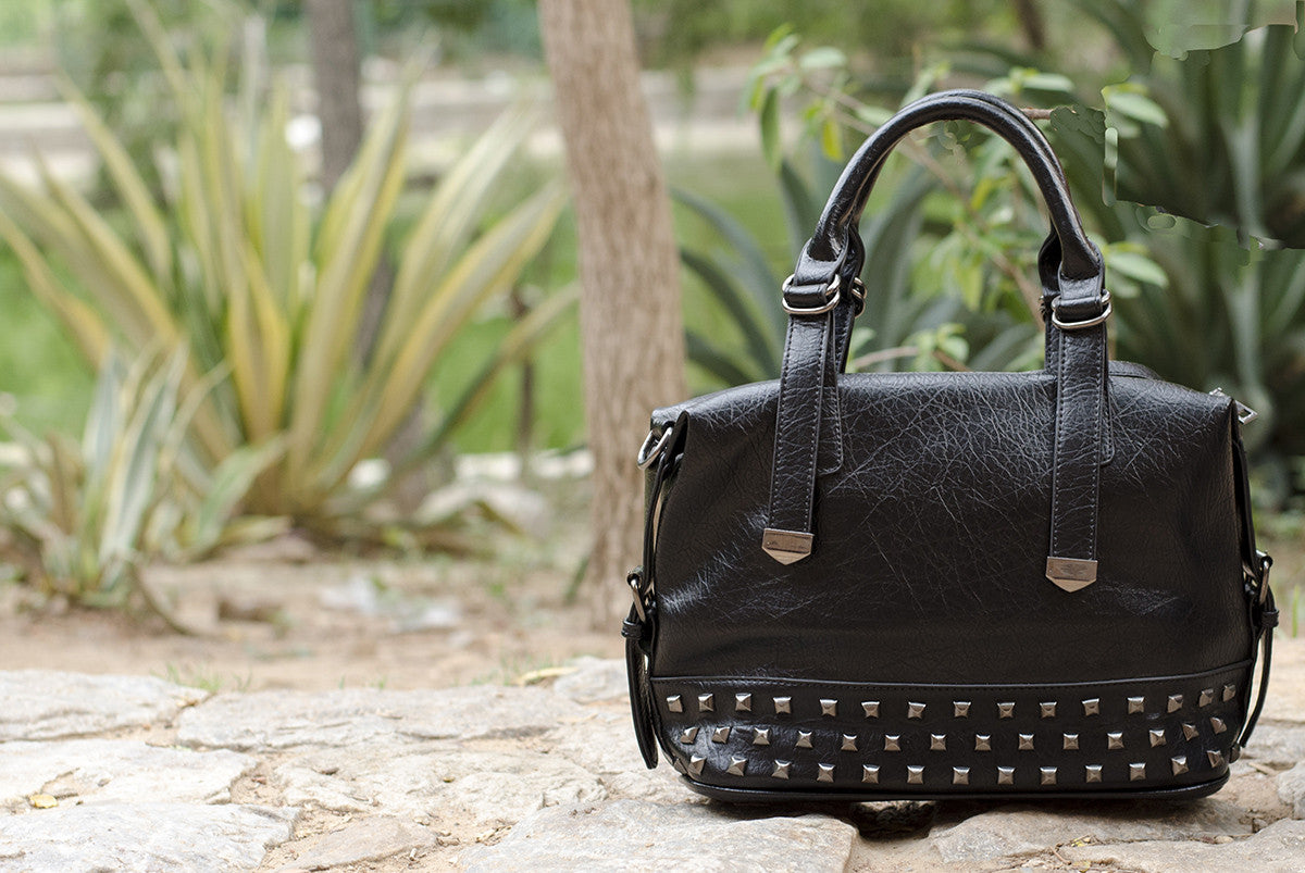 Black Studded Duffle Hand Bags