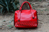 Red Studded Duffle Hand Bags