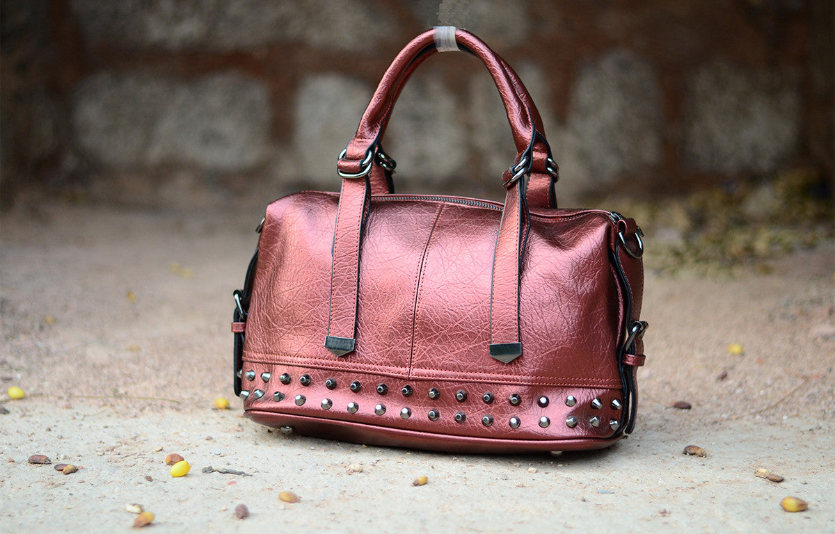 Wine Studded Duffle Hand Bags