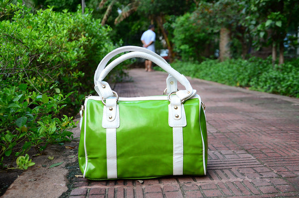 Green Glossy Duffle Hand Bags