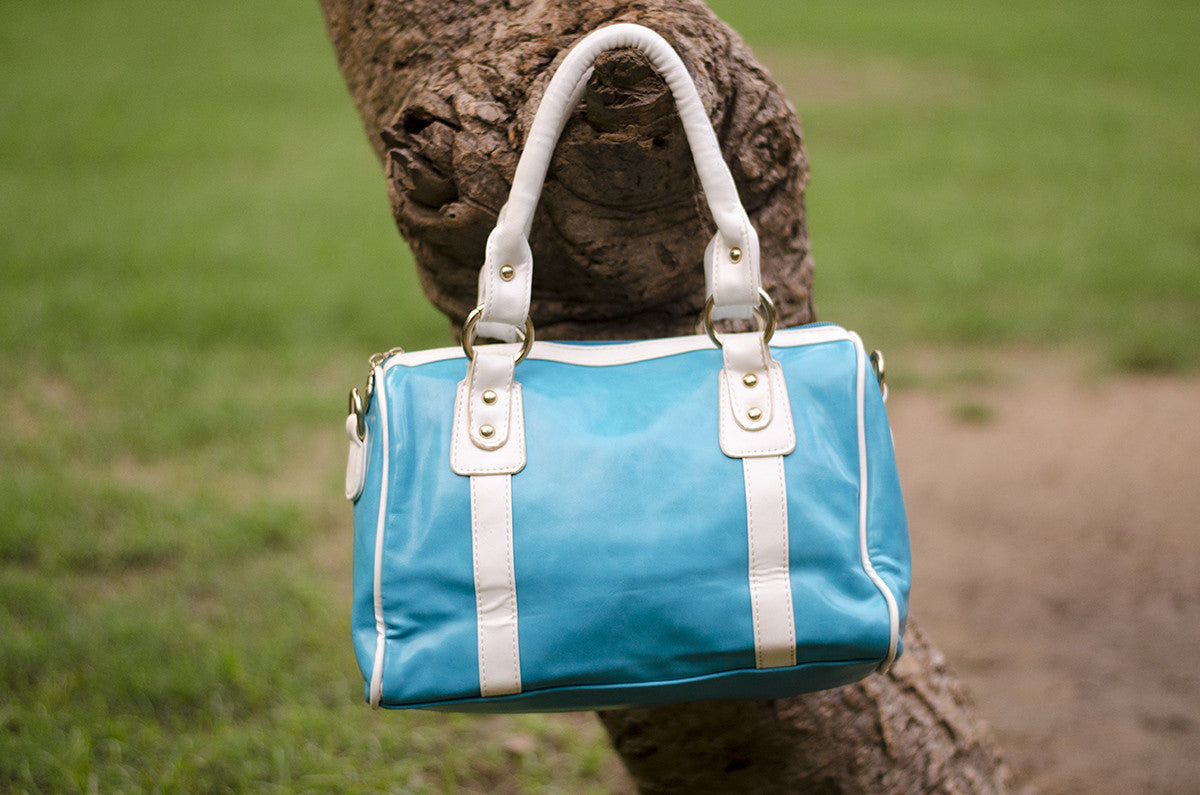 Blue Glossy Duffle Hand Bags