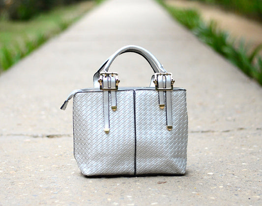 Silver Checkerd Handheld Hand Bags