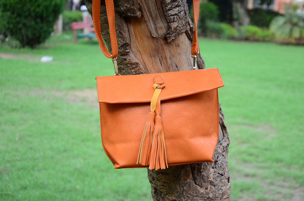 Orange Soft Flap Sling Hand Bags